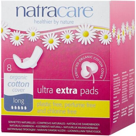 Natracare прокладки Long Ultra Extra Pads, 5 капель, 8 шт.