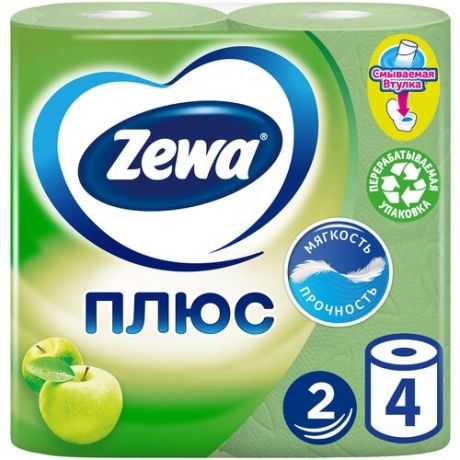 Туалетная бумага Zewa Плюс Яблоко зеленая двухслойная 4 рул.