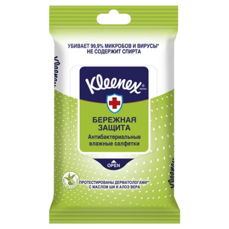 Влажные салфетки Kleenex Бережная защита антибактериальные, 10 шт.