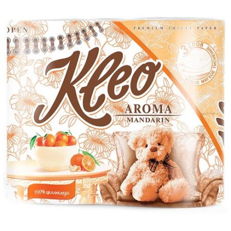 Туалетная бумага Kleo Aroma Мандарин трёхслойная оранжевая 4 рул.