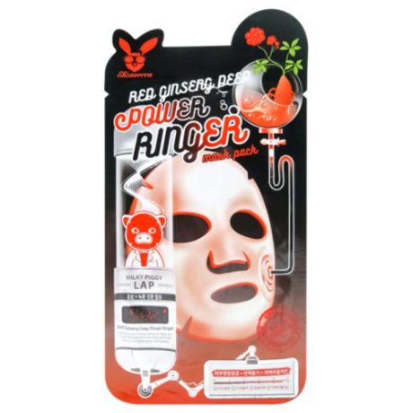 Elizavecca регенерирующая тканевая маска с экстрактом красного женьшеня Red Ginseng Deep Power Ringer Mask Pack, 23 мл