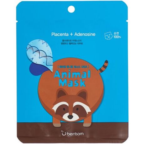 Berrisom Тканевая маска с экстрактом плаценты Animal Mask Series - Raccoon, 25 мл