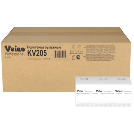 Полотенца бумажные Veiro Professional Comfort KV205 белые двухслойные, 20 уп. по 200 лист.