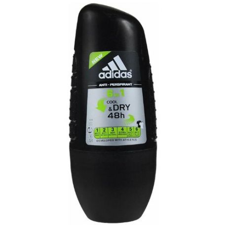 Дезодорант-антиперспирант ролик Adidas Cool&Dry 6 in 1, 50 мл, 55 г