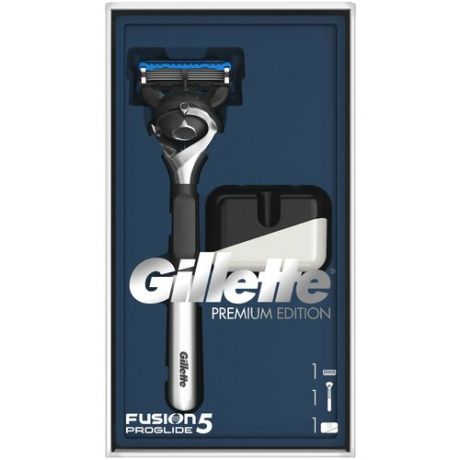 Набор Gillette подарочный подставка, бритвенный станок Fusion5 Proglide Flexball с эксклюзивной хромированной ручкой Premium Edition