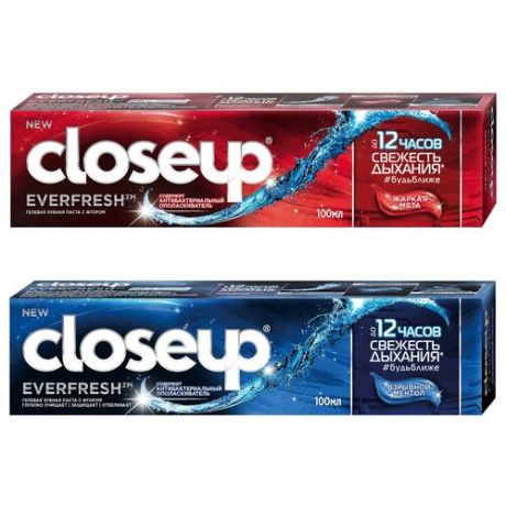 Набор зубных паст CloseUp Everfresh Жаркая мята, 100 мл + Взрывной ментол, 100 мл