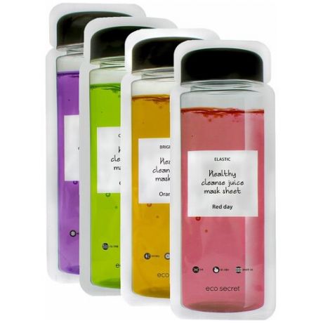 Eco Secret Набор Детокс масок 4 шт Healthy Cleance Juice: Orange, Red, Purple, Green, 20 мл, 4 шт.