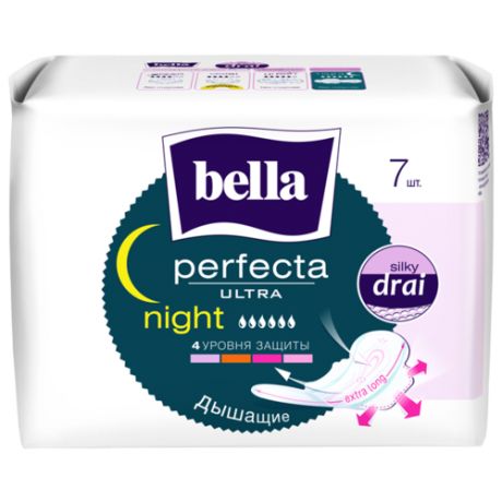 Bella прокладки Perfecta ultra night silky drai, 6 капель, 14 шт.