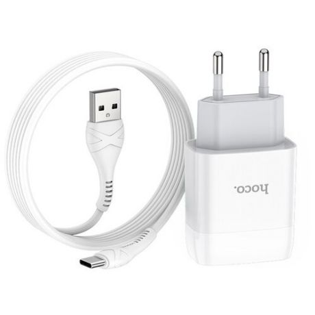 Сетевое зарядное устройство Hoco C72A Glorious + кабель USB Type-C, белый