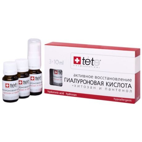 TETe Cosmeceutical Hyaluronic acid + Hydroxan and Panthenol средство для лица Гиалуроновая кислота с хитозаном и пантенолом, 10 мл , 3 шт.