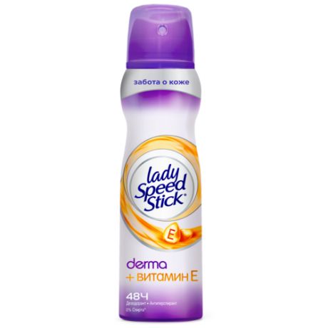 Lady Speed Stick, Дезодорант-антиперспирант Derma + Витамин Е, спрей, 150 мл