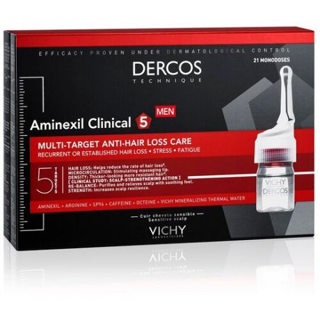 Vichy Dercos Aminexil Intensive 5 Средство против выпадения волос для мужчин, 6 мл, 21 шт.
