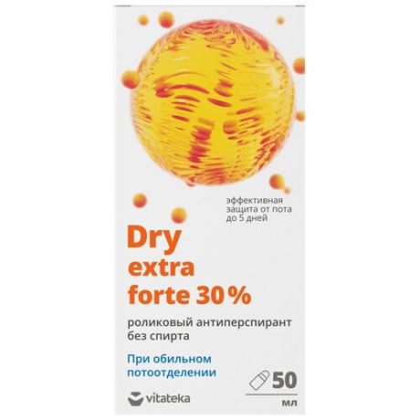 Vitateka, Антиперспирант Dry extra forte 30% без спирта, ролик, 50 мл