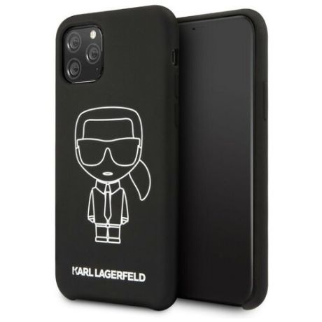 Чехол CG Mobile Karl Lagerfeld Liquid silicone Ikonik outlines Hard для iPhone 11 Pro Max, цвет Черный/Белый (KLHCN65SILFLWBK)