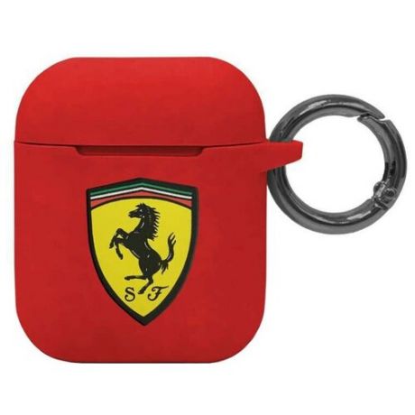 Чехол с карабином CG Mobile Ferrari Silicone case with ring для AirPods 1/2, цвет Красный (FESACCSILSHRE)