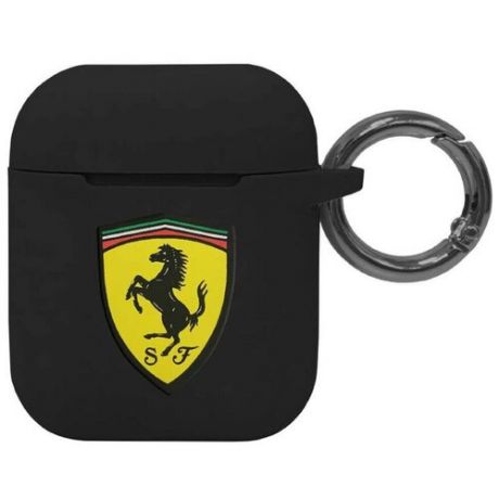 Чехол с карабином CG Mobile Ferrari Silicone case with ring для AirPods 1/2, цвет Черный (FESACCSILSHBK)