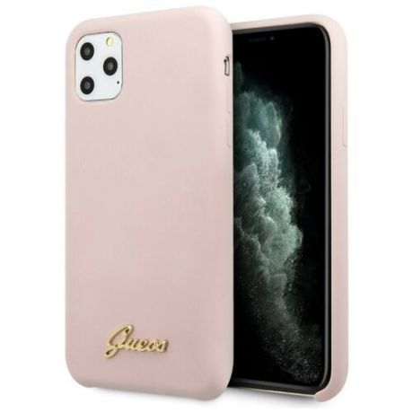 Чехол CG Mobile Guess Liquid Silicone Gold metal Logo Hard для iPhone 11 Pro, цвет Розовый (GUHCN58LSLMGLP)