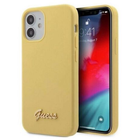 Чехол CG Mobile Guess Liquid Silicone Gold metal Logo Hard для iPhone 12 mini, цвет Желтый (GUHCP12SLSLMGYE)