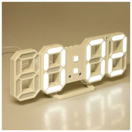 Часы- будильник электронные "Цифры", цифры белые, с термометром, белые, 23х9.5х3 см 3244774