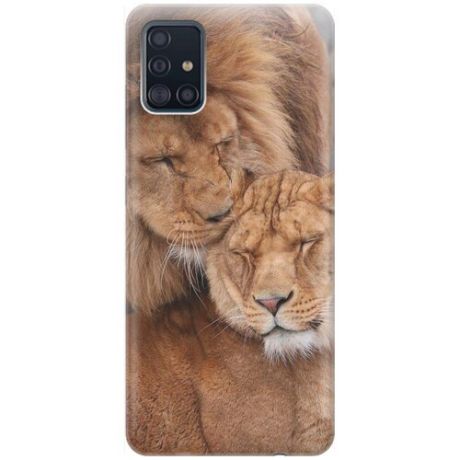 Ультратонкий силиконовый чехол-накладка для Samsung Galaxy A51 с принтом "Милые львы"