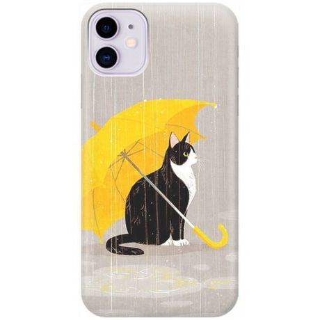 Ультратонкий силиконовый чехол-накладка для Apple iPhone 11 с принтом "Кот с желтым зонтом"