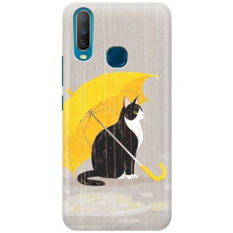 Ультратонкий силиконовый чехол-накладка для Vivo Y17 / Y3 / Y12 / Y15 с принтом "Кот с желтым зонтом"