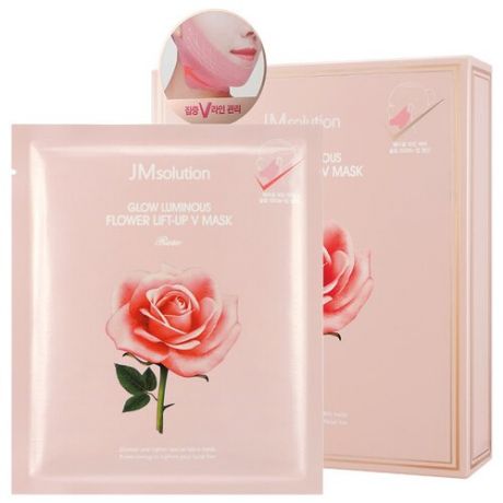 JMsolution Набор масок для подтяжки контура лица с цветочными экстрактами GLOW LUMINOUS FLOWER LIFT-UP V MASK Rose