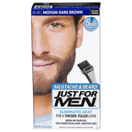 Just for men - краска для бороды Medium-dark brown m40 в комплекте с кисточкой