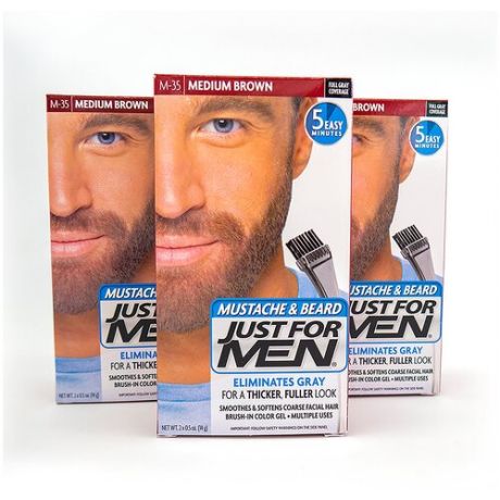 Just for men - набор красок для бороды Medium Brown m35 (3 шт.) в комплекте с кисточкой