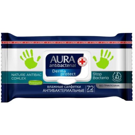 Салфетки влажные «Aura» антибактериальные, 72 шт