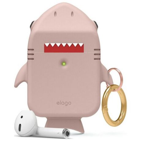 Силиконовый чехол с карабином Elago Shark Silicone Hang case для AirPods 1&2, цвет Розовый (EAP-SHARK-PK)