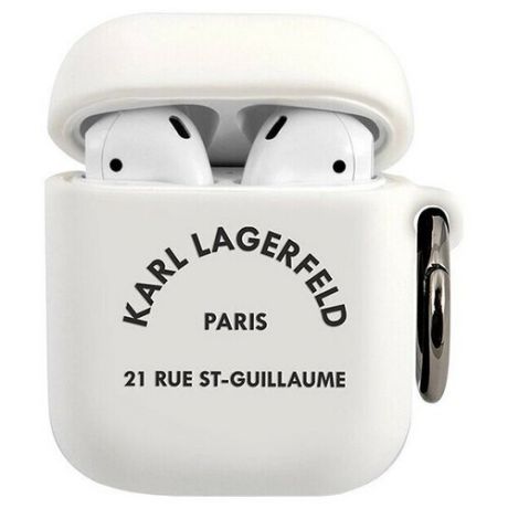 Чехол с карабином CG Mobile Karl Lagerfeld Silicone RSG logo with ring для AirPods 1&2, цвет Белый (KLACA2SILRSGWH)