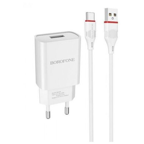 Сетевая зарядка Borofone BA20A (1USB / 2.1A) + кабель Type-C 1м