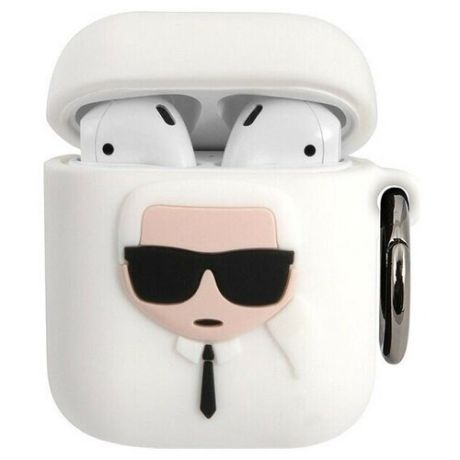 Чехол с карабином CG Mobile Karl Lagerfeld Silicone case with ring для AirPods 1&2, цвет Белый/Черный (KLACCSILKHWH)