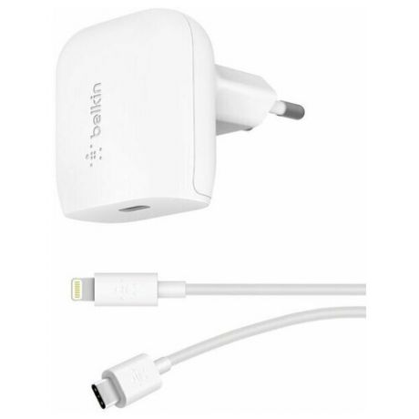 Сетевое зарядное устройство Belkin Home Charger 20W USB-C + Lightning Cable 1.2m, Белый