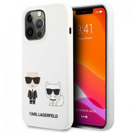 Чехол CG Mobile Karl Lagerfeld Liquid silicone Karl & Choupette Hard для iPhone 13 Pro Max, цвет Белый (KLHCP13XSSKCW)
