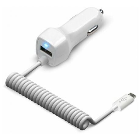 Универсальное зарядное устройство от прикуривателя 12В-24В UC- S15 (1 USB- порт, 2.1А, встроенный кабель micro USB) Цвет - белый
