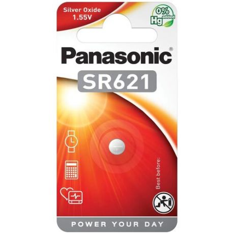 Батарейки Panasonic SR-621EL/1B дисковые серебряно-оксидные SILVER OXIDE в блистере 1шт