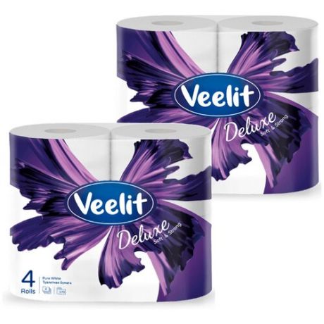 Туалетная бумага Veelit Deluxe 4 слоя из первичной целлюлозы 2 упковки 8 рулонов