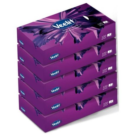 Бумажные салфетки в коробке 3 слоя Veelit Deluxe набор из 5 шт 500 листов