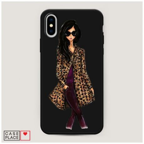 Чехол силиконовый Матовый iPhone XS Max (10S Max) Девушка в леопардовой шубе
