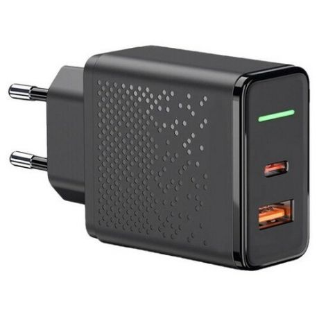 Зарядное устройство СЗУ Krutoff CH-08 USB-C+USB-A, PD3.0, QC3.0, 18W (black)