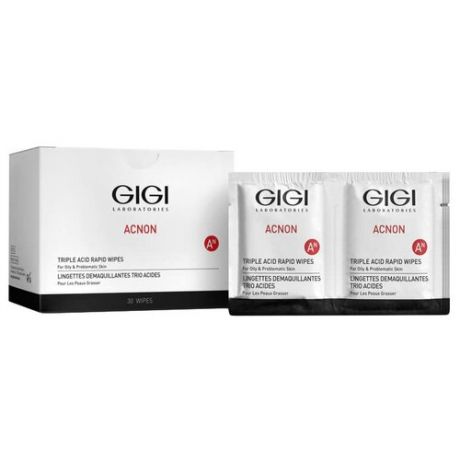Gigi Влажные очищающие салфетки для жирной проблемной кожи Acnon Triple Acid Rapid Wipes
