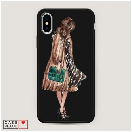 Чехол силиконовый Матовый iPhone XS Max (10S Max) Девушка с зеленой сумкой