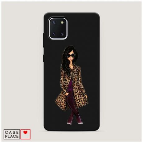 Чехол силиконовый Матовый Samsung Galaxy Note 10 Lite Девушка в леопардовой шубе
