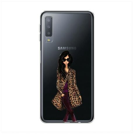 Силиконовый чехол "Девушка в леопардовой шубе" на Samsung Galaxy A7 2018 / Самсунг Галакси А7 2018
