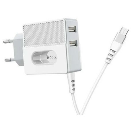 СЗУ Hoco C75 Imperious Dual USB (built-in wire for Micro) 2.4A белое