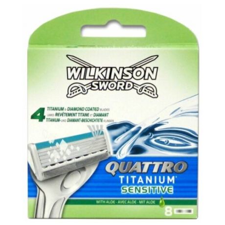 WILKINSON SWORD Сменные кассеты Schick "Quattro Titanium Sensitive", (8 сменных кассет)
