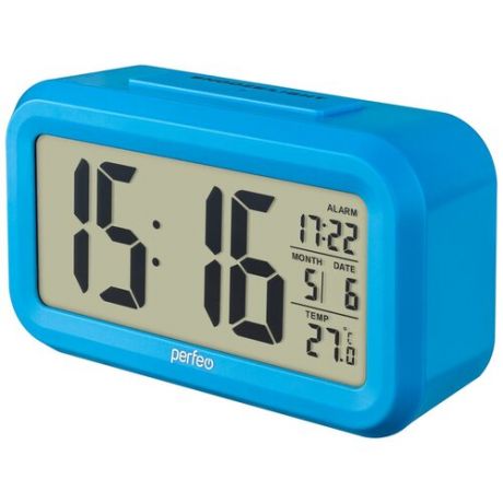 Часы-будильник Perfeo "Snuz", синий, (PF-S2166) время, температура, дата