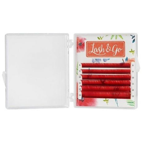 Цветные ресницы Lash&Go (микс) Красные 6 линий 0,07, D, 8-13 mm
